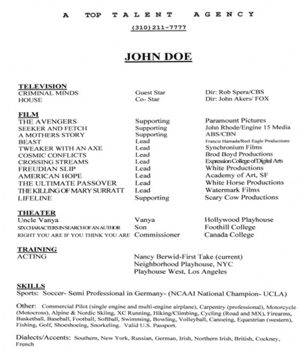 Theater Resume Template 8 Free Word Pdf Documents